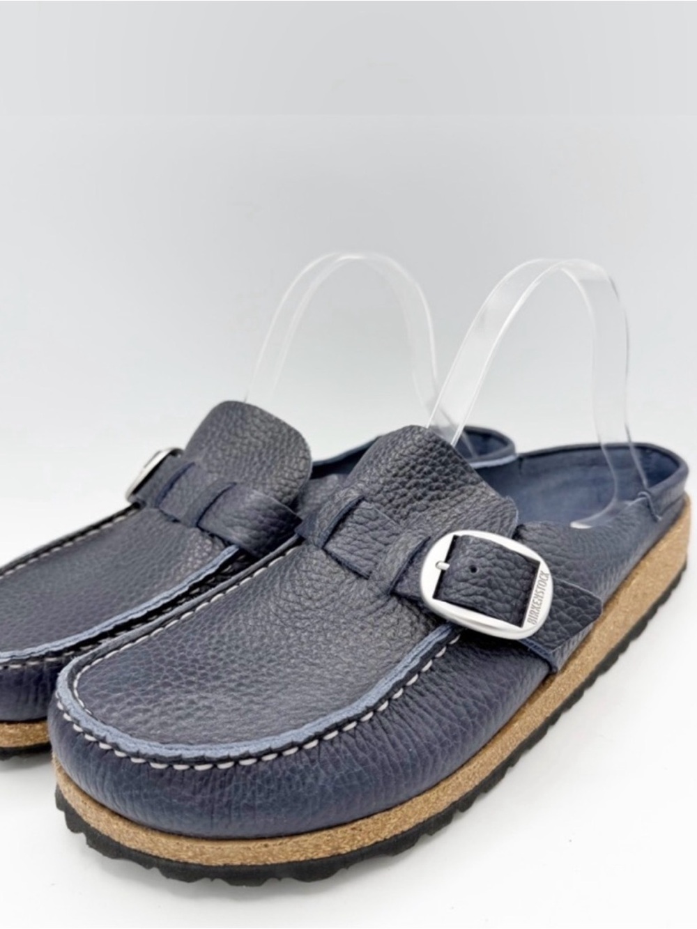 Birkenstock Buckley Natural Leather Clogs Shoes Navy Size 41 Narrow